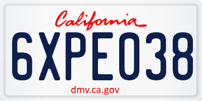 CA license plate 6XPE038