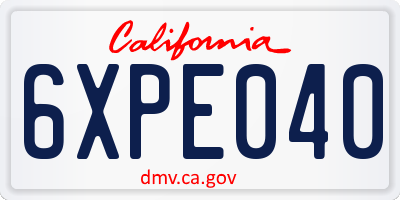 CA license plate 6XPE040