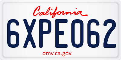 CA license plate 6XPE062