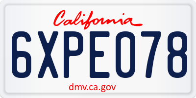 CA license plate 6XPE078