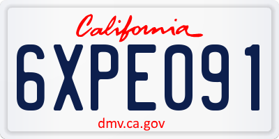 CA license plate 6XPE091