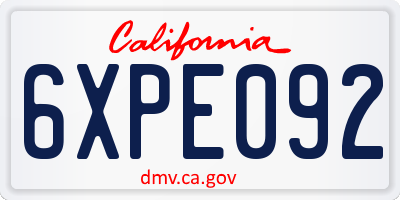CA license plate 6XPE092