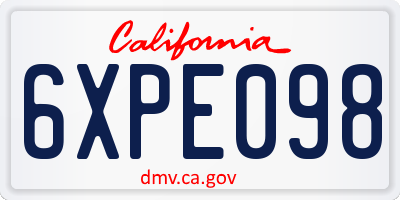 CA license plate 6XPE098