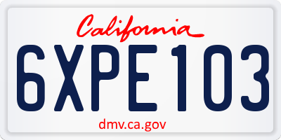 CA license plate 6XPE103
