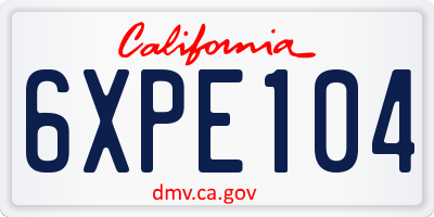CA license plate 6XPE104