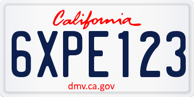 CA license plate 6XPE123