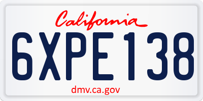 CA license plate 6XPE138