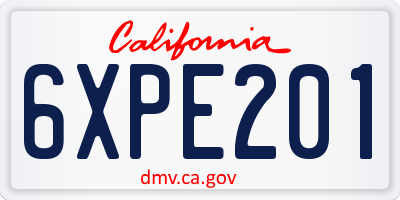 CA license plate 6XPE201