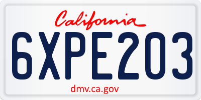 CA license plate 6XPE203