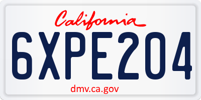 CA license plate 6XPE204