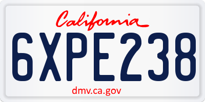CA license plate 6XPE238
