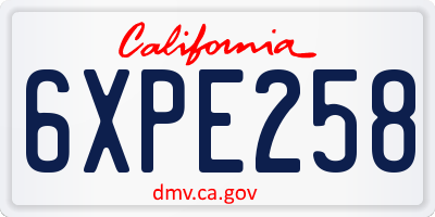 CA license plate 6XPE258
