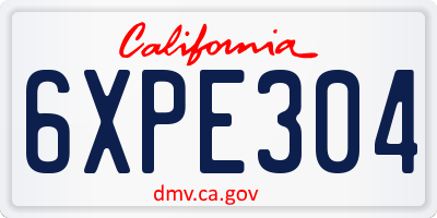 CA license plate 6XPE304