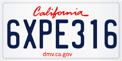 CA license plate 6XPE316