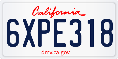 CA license plate 6XPE318