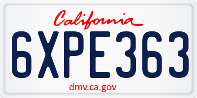 CA license plate 6XPE363