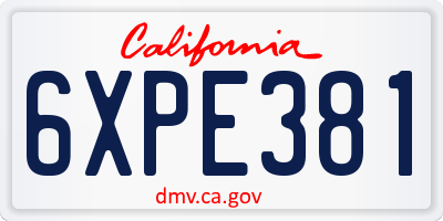 CA license plate 6XPE381