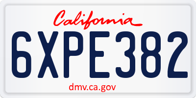 CA license plate 6XPE382