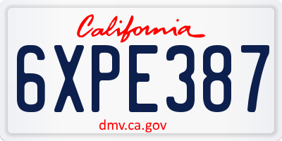 CA license plate 6XPE387