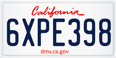 CA license plate 6XPE398