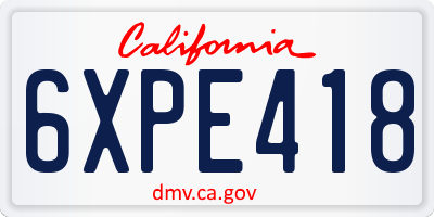 CA license plate 6XPE418