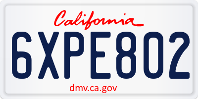 CA license plate 6XPE802