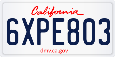 CA license plate 6XPE803