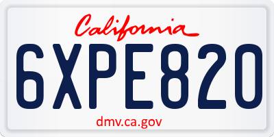 CA license plate 6XPE820