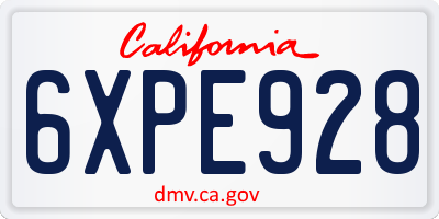 CA license plate 6XPE928