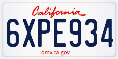 CA license plate 6XPE934
