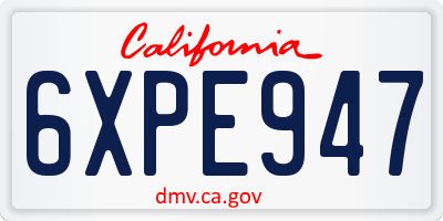 CA license plate 6XPE947