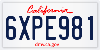 CA license plate 6XPE981