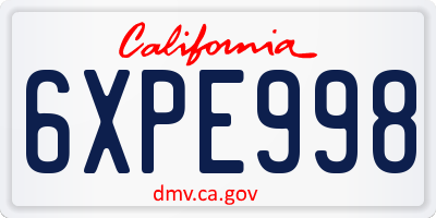 CA license plate 6XPE998