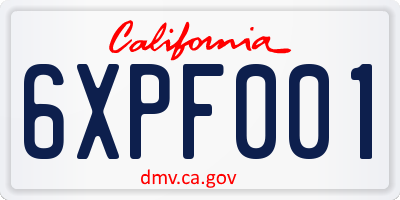 CA license plate 6XPF001