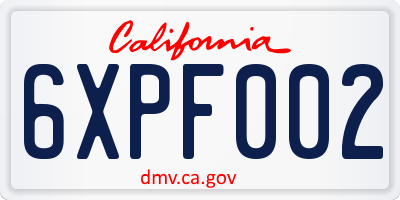CA license plate 6XPF002