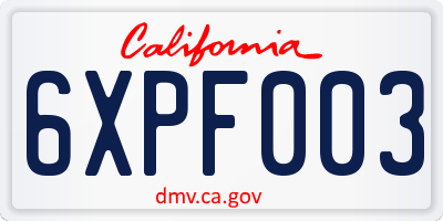 CA license plate 6XPF003