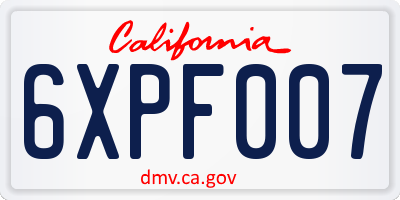CA license plate 6XPF007