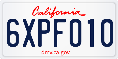 CA license plate 6XPF010
