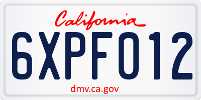CA license plate 6XPF012