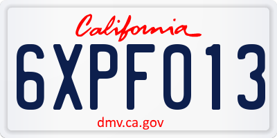 CA license plate 6XPF013