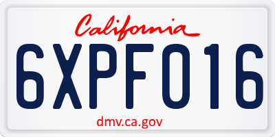 CA license plate 6XPF016