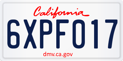CA license plate 6XPF017