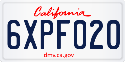 CA license plate 6XPF020