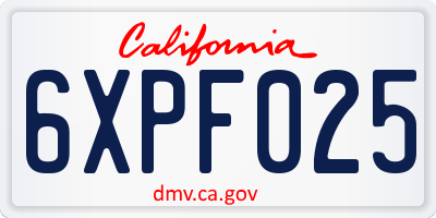 CA license plate 6XPF025