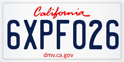 CA license plate 6XPF026