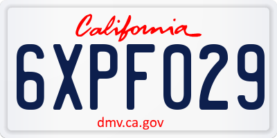CA license plate 6XPF029