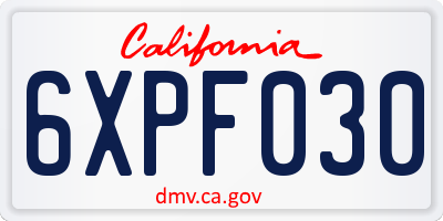 CA license plate 6XPF030