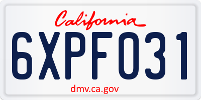 CA license plate 6XPF031