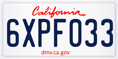 CA license plate 6XPF033