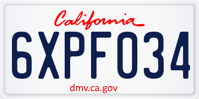 CA license plate 6XPF034